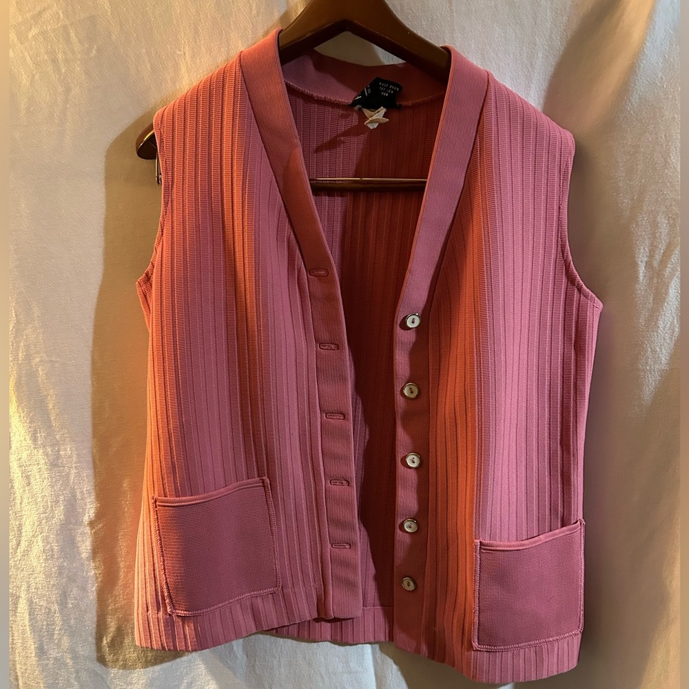 Vintage Hedy Knits of California Pink Sleeveless Button-Up Vest Gold Buttons XL